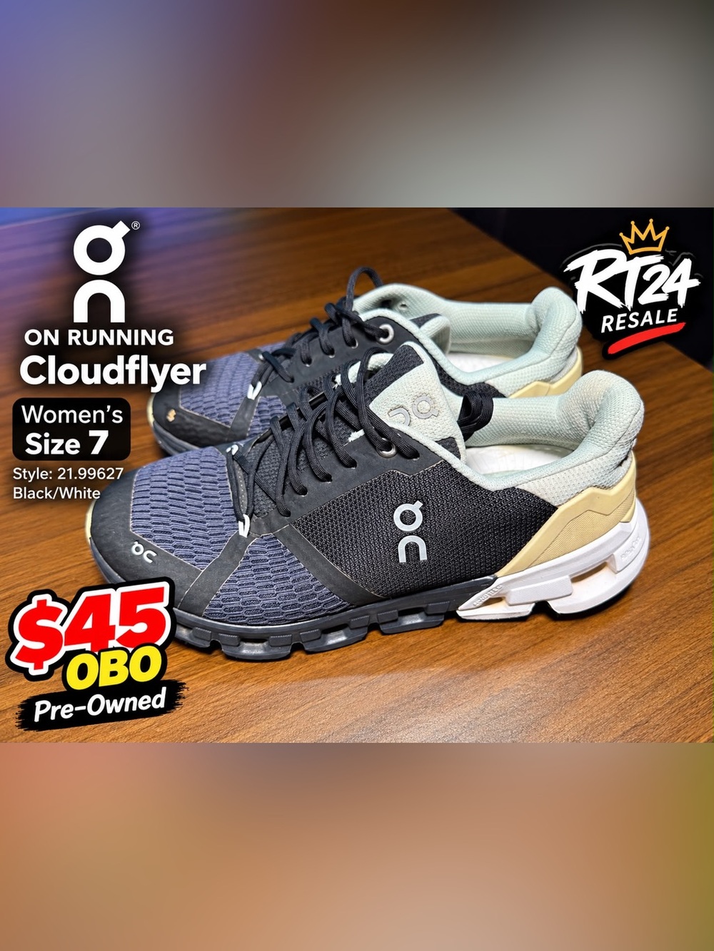 On Running Cloudflyer Sneakers in Black, Cream, and Light Gray